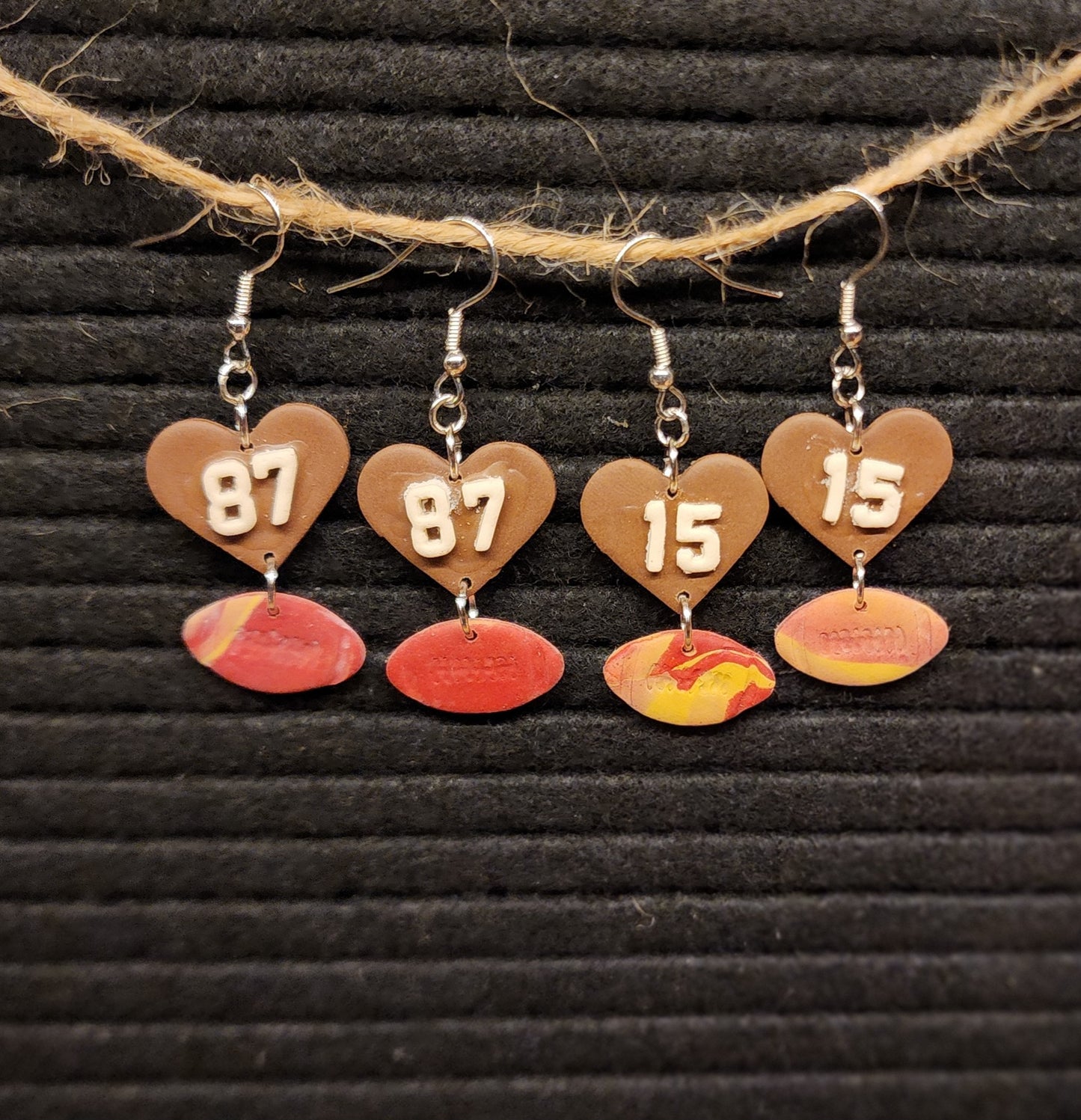 Football number heart dangles
