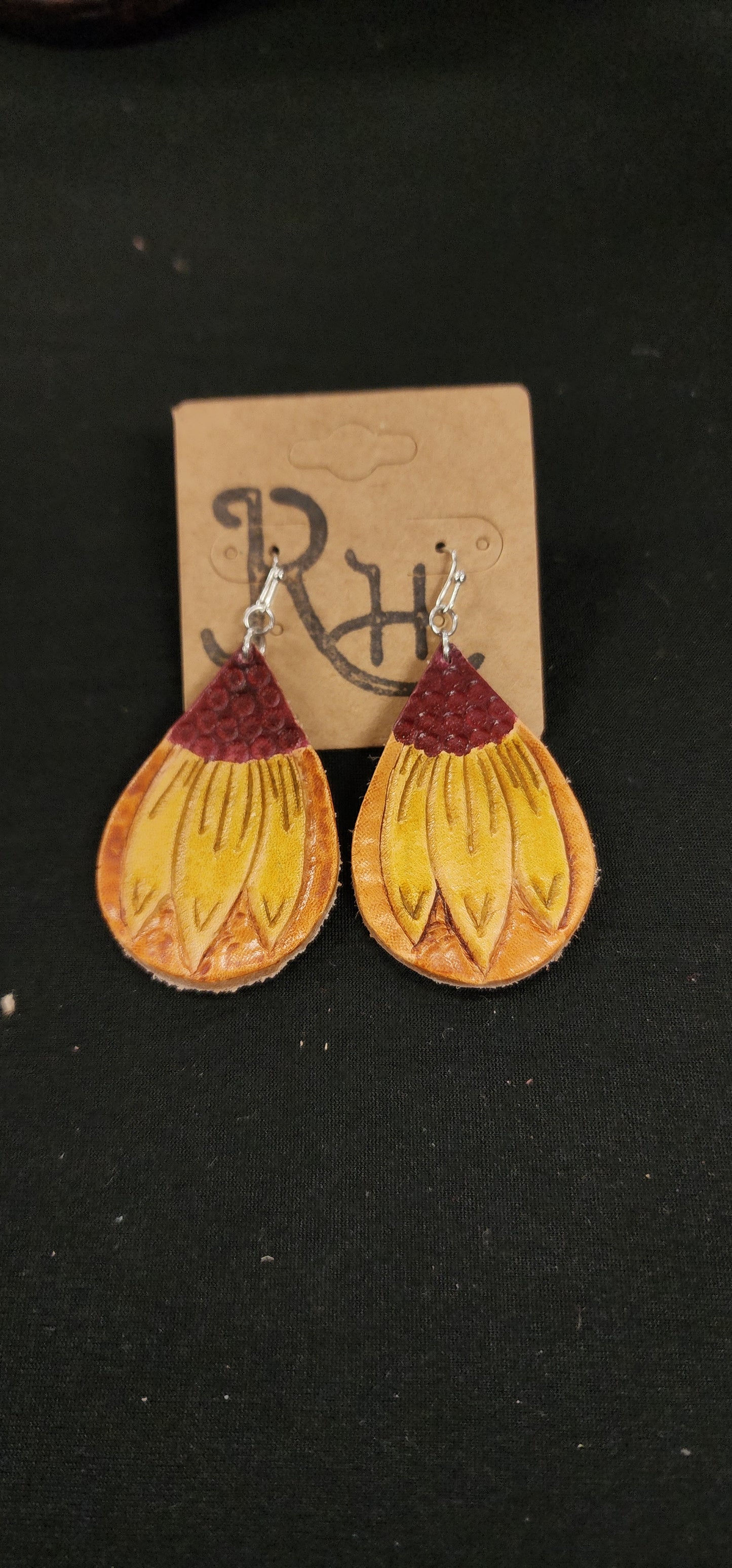 Tear drop leather dangle