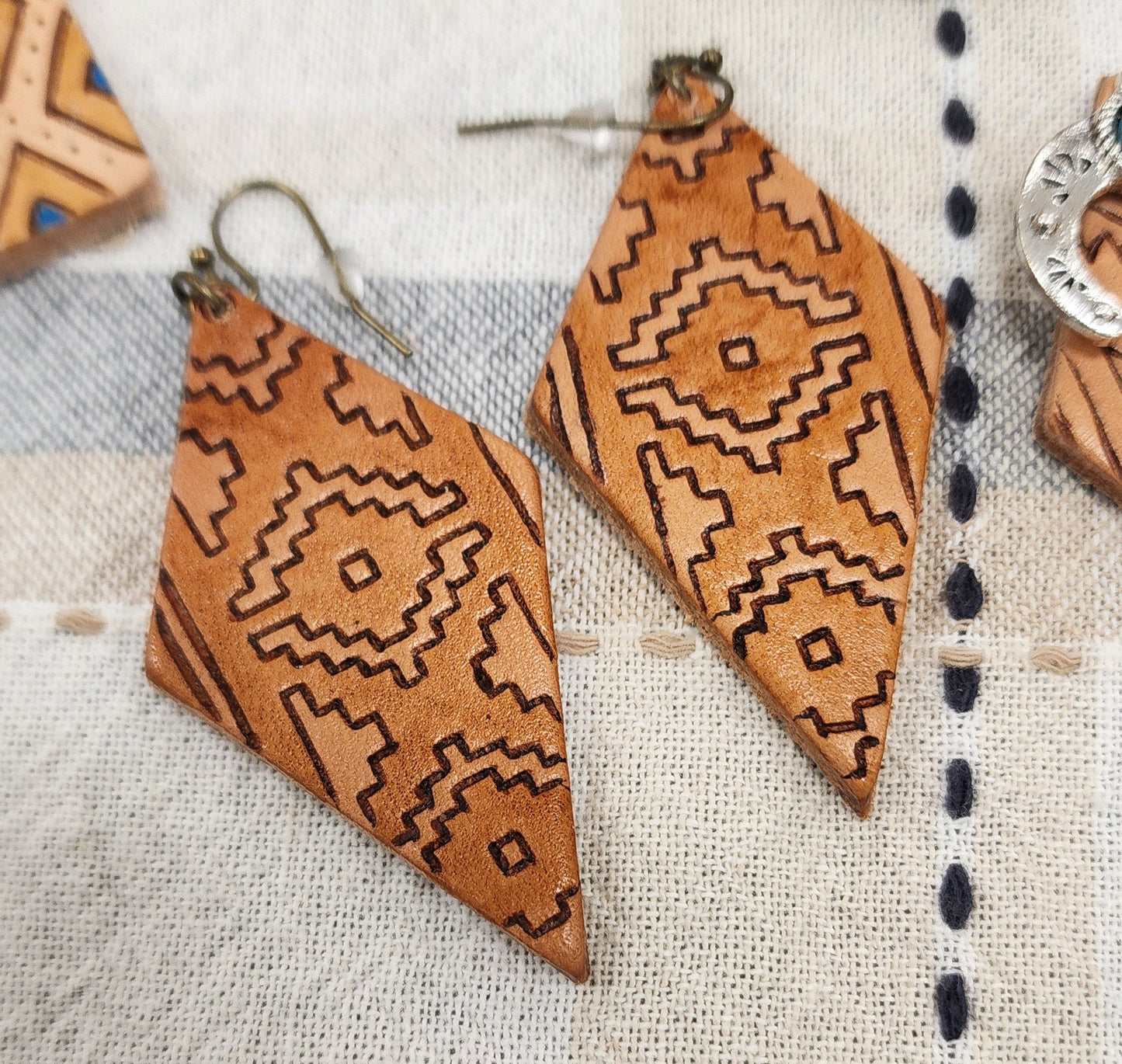 Diamond leather dangle